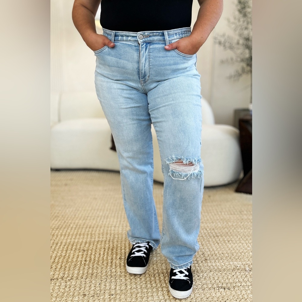 Judy Blue Full Size High Waist Distressed Straight Jeans